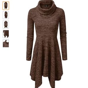 Cowl Neck Brown Asymetrical Dress